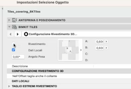 impostazioni selezione oggetto